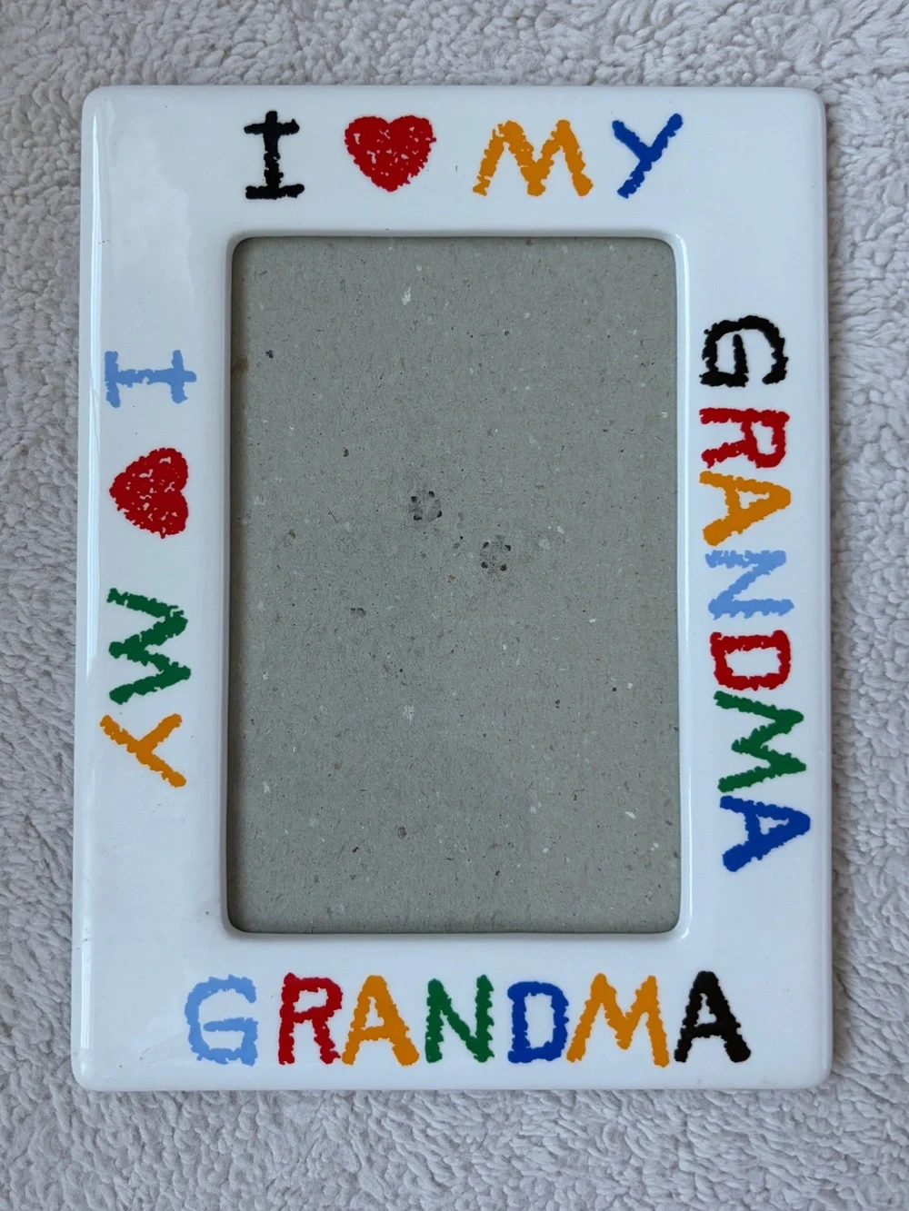 Vintage 90s I Love My Grandma White Ceramic Picture Frame 4x6